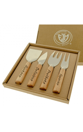 Bomboniera Matrimonio Set 4 pezzi Formaggio Legno e Metallo 15,5 Cm Con Box