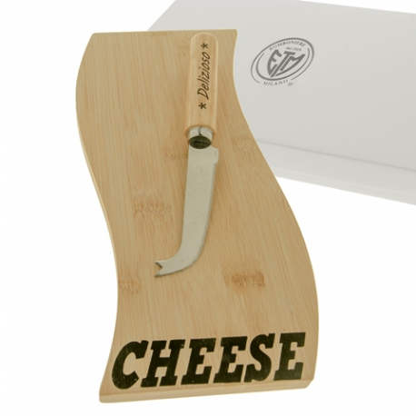 Bomboniera Matrimonio Set Formaggio Tagliere e Coltello Legno e Metallo Con Box
