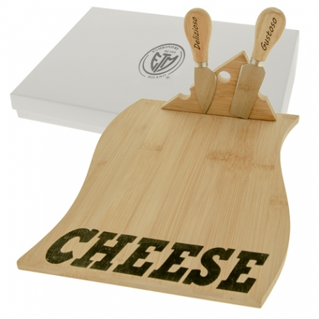 Bomboniera Matrimonio Set Formaggio Tagliere e Coltello Legno e Metallo Con Box