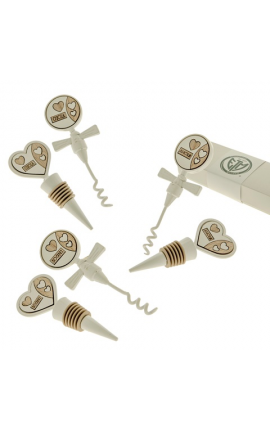 Bomboniera Matrimonio Set Vino Legno e Metallo 3 Assortiti Con Box