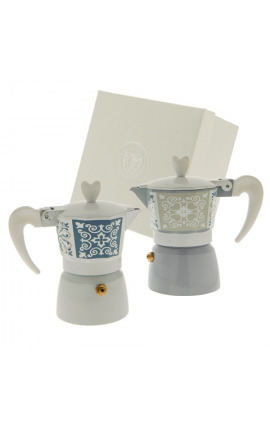 Bomboniera Matrimonio Moka Caffettiera Maioliche Metallo 2 Assortiti Con Box