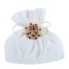 SACCHETTO VELLUTO BIANCO 15X7X16 CM IMBOTTITO CON SPILLA CORONCINA ORO STRASS MULTICOLORE HERVIT