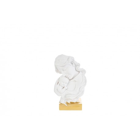 Bomboniera Battesimo Nascita Statua  Maternità Moderna Oro e Bianco 12,5x6,5xh.20,5 Cm  con Shopper