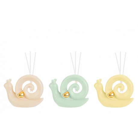 Bomboniera Compleanno Battesimo Profumatore Diffusore Lumaca Porcellana 3 Colori Assortiti Con Astuccio
