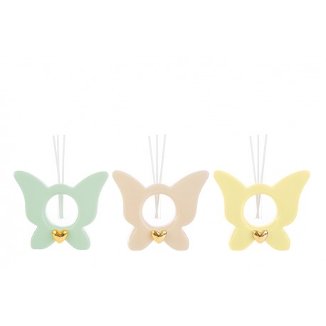 Bomboniera Compleanno Battesimo Profumatore Diffusore Farfalla Porcellana 3 Colori Assortiti Con Astuccio