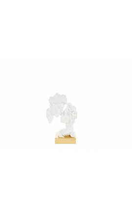 Bomboniera Matrimonio Statua Coppia Sposi Moderna Bianco e Oro Con Shopper 13x6,5xh.20,5 Cm