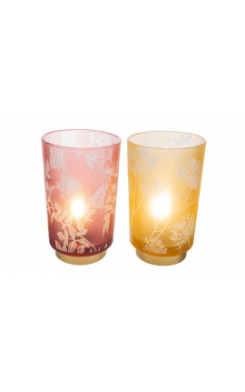 Bomboniera Matrimonio Lampada Vetro Decoro Floreale con Shopper