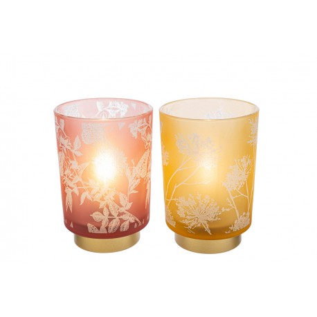 Bomboniera Matrimonio Lampada Vetro Decoro Floreale 2 Assortii con Shopper