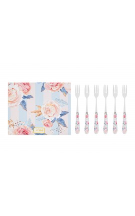 Bomboniera Matrimonio Set 6 Pezzi Forchettine decoro Floreale STRIPES AND ROSES Con Scatola