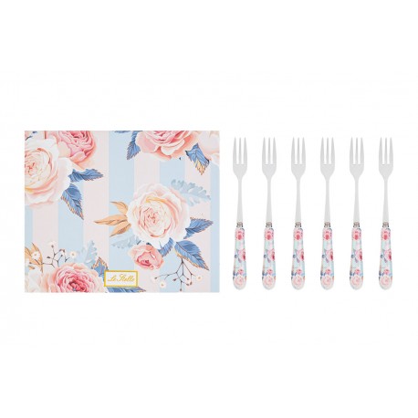 Bomboniera Matrimonio Set 6 Pezzi Forchettine decoro Floreale STRIPES AND ROSES Con Scatola