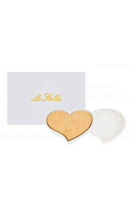 Bomboniera Matrimonio Antipastiera Cuori Porcellana Bianca Con Tagliere Legno Con Astuccio