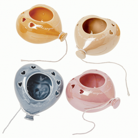 Bomboniera Compleanno Matrimonio Battesimo Portapiante Palloncino  Porcellana  4 Assortiti
