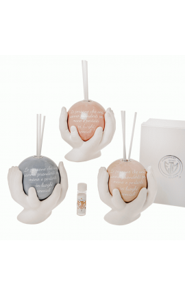 Bomboniera Compleanno Matrimonio Battesimo Profumatore Diffusore Mappando Su Mani 3 Assortiti Con Scatola