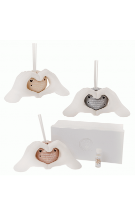 Bomboniera Compleanno Matrimonio Battesimo Profumatore Diffusore Mappando Mani Cuore  3 Assortiti Con Scatola