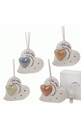 Bomboniera Compleanno Matrimonio Battesimo Profumatore Diffusore Cuore Con Frase 4 Assortiti Con Scatola