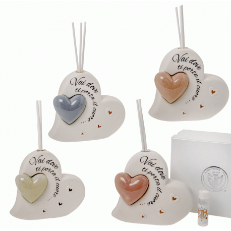 Bomboniera Compleanno Matrimonio Battesimo Profumatore Diffusore Cuore Con Frase 4 Assortiti Con Scatola