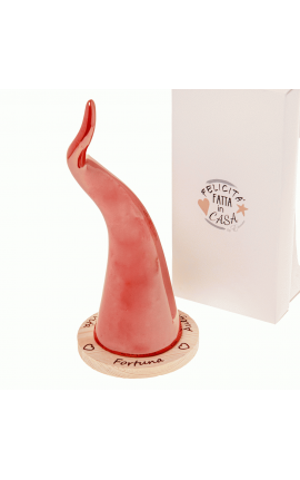 Bomboniera Matrimonio Compleanno Laurea Cornetto Portafortuna Rosso Con Base C/astuccio h.19.5 Cm