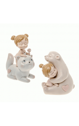 Bomboniera Battesimo Compleanno Nascita Gattino e Orso Con Bimba Rosa 2 Assortiti