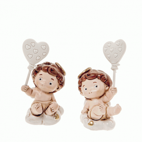 Bomboniera Battesimo Compleanno Nascita Angelo Angioletto Con Palloncino Cuore 2 Assortiti