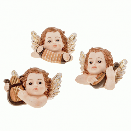 Bomboniera Battesimo Compleanno Comunione Busto Angelo Angioletto Con Strumenti Musicali 3 Assortiti