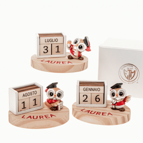 Bomboniera Laurea Calendario Gufetto Gufo 3 Assortiti Con Scatola