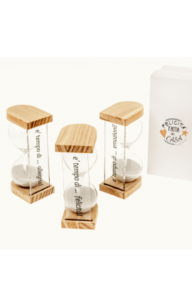 Bomboniera Matrimonio Comunione Clessidra Con Base e Plexiglass Con Frase 3 Assortiti Con Box