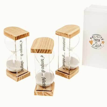 Bomboniera Matrimonio Comunione Clessidra Con Base e Plexiglass Con Frase 3 Assortiti Con Box
