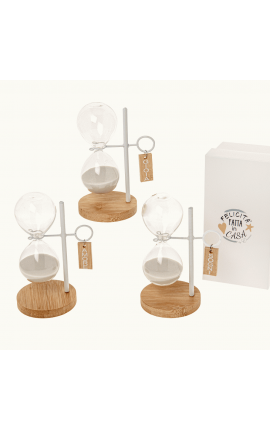 Bomboniera Matrimonio Comunione Clessidra Con Base e Scritta Gioia,Amore,Sogni Con Box
