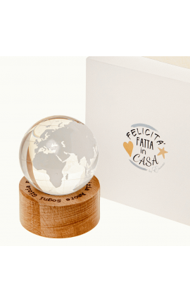 Bomboniera Matrimonio Comunione Globo Mappamondo Vetro Con Base h.8 Cm C/Box