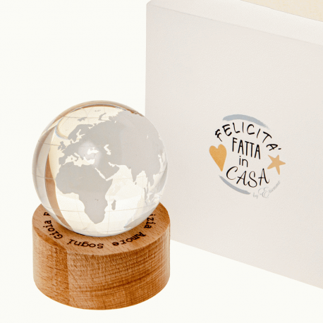 Bomboniera Matrimonio Comunione Globo Mappamondo Vetro Con Base h.8 Cm C/Box