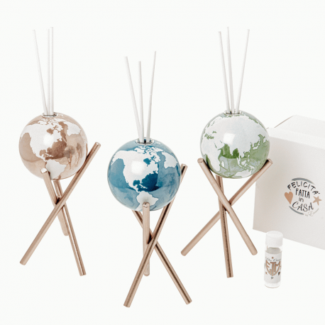 Bomboniera Matrimonio Comunione Profumatore Diffusore Mappamondo 3 Colori Assortiti h.15 Cm Con Box