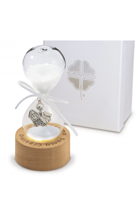 Bomboniera Solidale Cresima Clessidra Santa Cresima Con Base Led Con Box