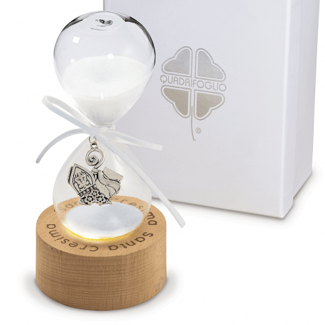 Bomboniera Solidale Cresima Clessidra Santa Cresima Con Base Led Con Box