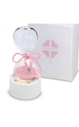 Bomboniera Solidale Battesimo Compleanno Clessidra Mongolfiera Rosa Con Base Led Con Box