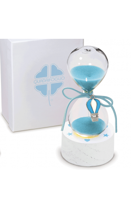 Bomboniera Solidale Battesimo Compleanno Clessidra Mongolfiera Celeste Con Base Led Con Box