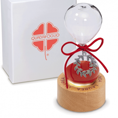 Bomboniera Solidale Laurea Clessidra Rossa Corona D'alloro Led Con Box
