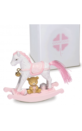 Bomboniera Solidale Battesimo Compleanno Cavalluccio a Dondolo Orsetto Rosa Con Box