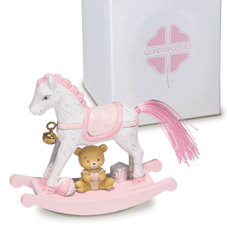 Bomboniera Solidale Battesimo Compleanno Cavalluccio a Dondolo Orsetto Rosa Con Box