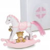 Bomboniera Solidale Battesimo Compleanno Cavalluccio a Dondolo Orsetto Rosa h.10 Cm Con Box