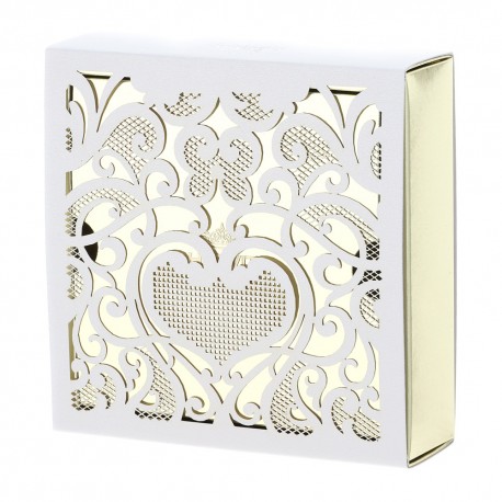 Box Scatola Cartoncino Oro Laserato Cuore 10x10x3 Hervit