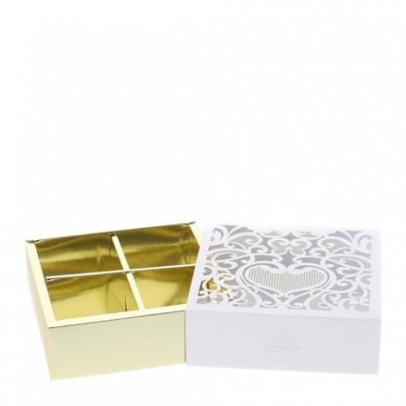 Box Scatola Cartoncino Oro Laserato Cuore 12,5x12,5x4 Cm Hervit