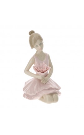 Bomboniera Battesimo Compleanno Ballerina Porcellana Inginocchiata Rosa Hervit