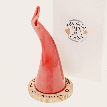Bomboniera Matrimonio Compleanno Corno Cornetto Portafortuna Rosso Con Base C/astuccio h.15 Cm