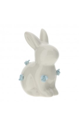 Bomboniera  Battesimo Compleanno Coniglio Coniglietto Porcellana Con Fiori Celeste Con Box Hervit
