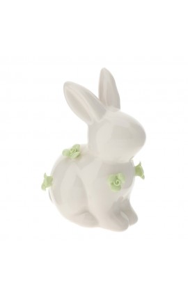 Bomboniera  Battesimo Compleanno Coniglio Coniglietto Porcellana Con Fiori Verde Con Box Hervit
