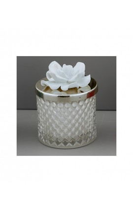 Bomboniera Matrimonio Comunione Barattolo Candela Fiore Capodimonde Bianco Con Astuccio