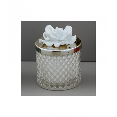 Bomboniera Matrimonio Comunione Barattolo Candela Fiore Capodimonde Bianco Media Con Astuccio