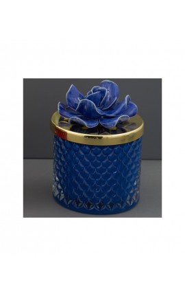 Bomboniera Matrimonio Comunione Barattolo Candela Fiore Capodimonde Blu Con Astuccio