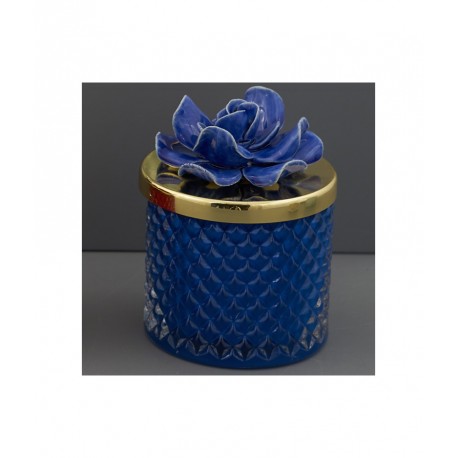 Bomboniera Matrimonio Comunione Barattolo Candela Fiore Capodimonde Blu Con Astuccio