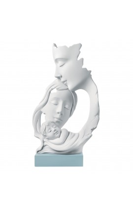 Bomboniera Battesimo Scultura Sacra Famiglia Bianca e Celeste Bongelli Preziosi